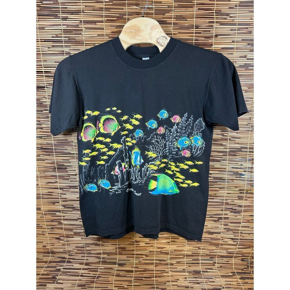Textile Prints USA XL Neon Black Light Fish Oregon Coast Single Stitch T-shirt